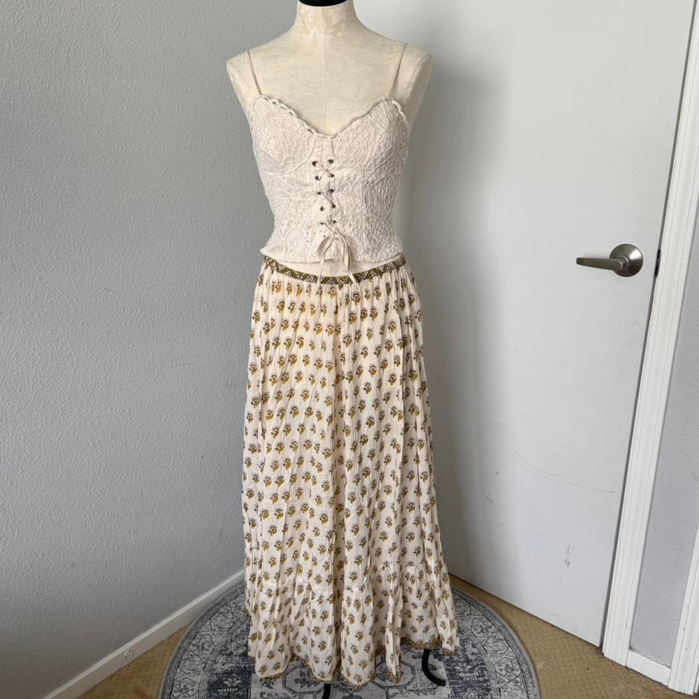 Vintage Y2K Anokhi Cream 100% Cotton Maxi Skirt - Size L/XL